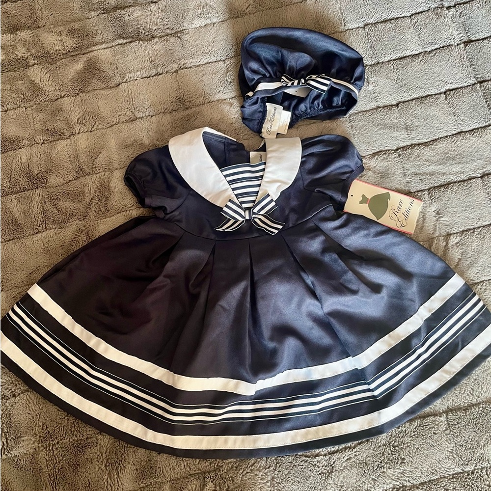 Rare Editions Navy and White Collared Nautical Dress